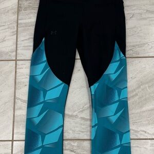 Under Armour Women's Size S Black-Teal Patchwork Leggings Activewear Pants